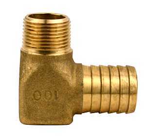 Water Source Heavy-Duty Brass Hydrant Pipe Elbow, 3/4" x 1", MNPT x Barb (HE7501NL)