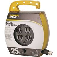PowerZone ORCR220625 Cord Reel, 25 ft L Cord, 16 AWG Wire, 4-Socket, 125 V