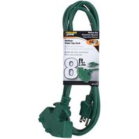 PowerZone ORY605608 Extension Cord, 8 ft L, 3-Socket, 16 AWG Cable, Green