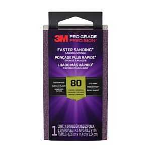 Pro Grade Precision Fast Sanding Block Sponge, 2.5" L x 4.5" W, 80 Grit, Medium