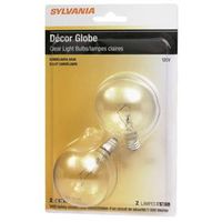 Sylvania 13625 Incandescent Lamp, 25W, G16.5, Candelabra Base, 180 Lumens, 2850K Color Temp