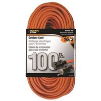 PowerZone OR501635 Extension Cord, 16 AWG, 5-15P Plug, 5-15R Receptacle, 100 ft, 125 V