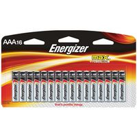 Energizer E92LP-16 Battery, 1.5V, 1250mAh, AAA, Alkaline, Manganese Dioxide, Max 16 Pack