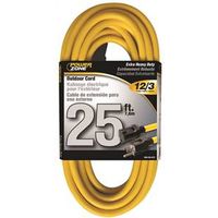 PowerZone OR500825 Extension Cord, 12/3 Yellow, 25 ft L, 125 V