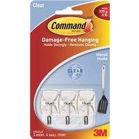 Command Clear Wire Hooks, 3-Hook Set, 0.5 lb Capacity, Metal and Plastic