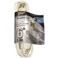 PowerZone OR660606 Extension Cord, 16 AWG, 6 ft, 125 V, White