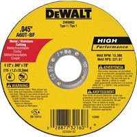 DEWALT DW8062 Cutting Wheel, 4-1/2 in Dia, 0.045 in Thick, 7/8 in Arbor, Very Fine Aluminum Oxide