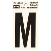 Hy-Ko Reflective Vinyl Letter 'M', 1.5 in W x 3 in H, Black