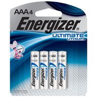 Energizer L92 Ultimate Battery, 1.5V, 1250mAh, AAA, Lithium Iron Disulfide