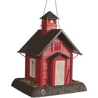 North States 9084 Hopper Bird Feeder, School House, 5 lb, Gray/Red, 13-1/4 in H, Hanging/Pole Mounti