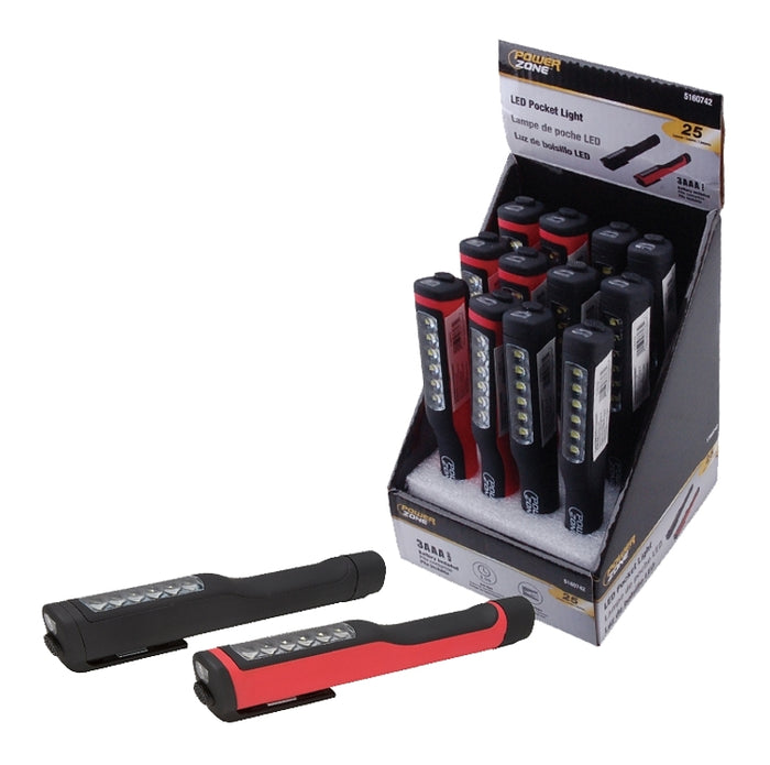PowerZone 12500 Pocket Light, LED Lamp, 25 Lumens, 8 m Beam Distance, Red & Black
