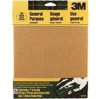 3M 9002 Sandpaper Sheet, 11 in L, 9 in W, Medium, 100 Grit, Aluminum Oxide, Paper Backing, 5PK