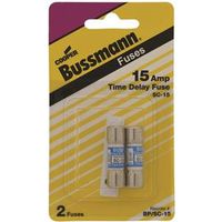 Bussmann BP/SC-15 Time Delay Fuse, 15 A, 600 VAC, 170 VDC, 10, 100 kA Interrupt, Glass Body 2PK