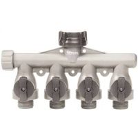 Gilmour Shut-Off Valve, 3/4 in GHT, 4-Port/Way, 60 psi Pressure, Polymer Body 4WY Poly Manifold