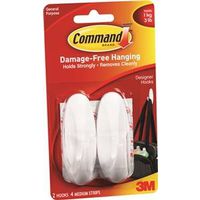 Command Designer Hooks, 3 lb, 4 Hooks, Plastic, White (17081-2VP)