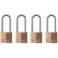 Master Lock Padlock, 1-9/16" Wide Body, Keyed Alike, 1/4" Diameter Steel Shackle, Brass Body
