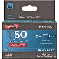 Arrow T50 Series Staples, 3/8" W Crown, 5/16" L Leg (505SS1)