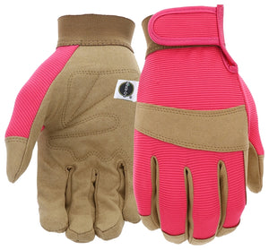 Miracle-Gro MG86205/WSM Garden Gloves, Women's, S/M, Hook and Loop Cuff, Synthetic Leather, Pink/Red