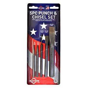 Mayhew 90402 5-Piece Punch and Chisel Set, Alloy Steel, Black Oxide