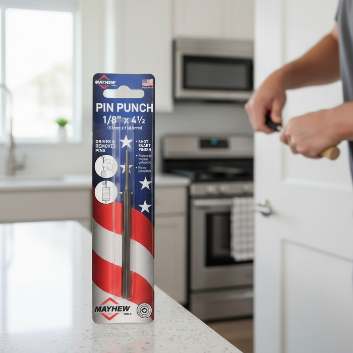 Mayhew 42102 Pin Punch, 1/8 In Tip, 4-1/2 In L, 1/4 In Dia Shank, Hex Shank