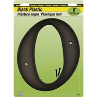 Hy-Ko 30200 Series House Number, Character 0, 6" Black Plastic