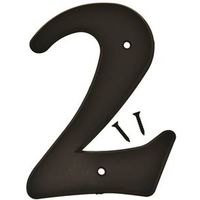 Hy-Ko 30200 Series House Number, Character 2, 6" Black Plastic Number