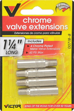 Genuine Victor Tire Valve Extension, Brass, Chrome, 1-1/4 In
