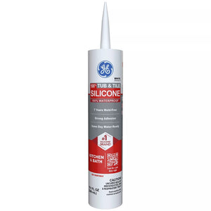 GE Silicone 1 Tub & Tile Sealant, White, 24 Hr Curing, 10.1 Fl-Oz Cartridge