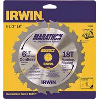 Irwin Marathon 14020 Circular Saw Blade, 6-1/2 in Dia, 5/8 in Arbor, 18 Teeth, Carbide Edge