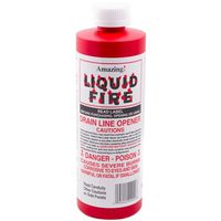 Liquid Fire Drain Opener, Dark Amber Liquid, Slightly Pungent, 16 oz Bottle