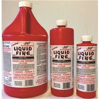 Liquid Fire Drain Opener, Dark Amber Liquid, 128 oz Bottle, Slightly Pungent