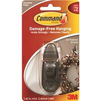 Command Classic Series Decorative Hook, 11/16 in Opening, 3 lb, Metal, Oil-Rubbed Bronze
