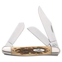 Case 00128 Folding Pocket Knife, 3-Blade, Stainless Steel, Amber