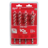 Milwaukee 48-13-0400 Wood Bit Set, Steel, Bright, Bit Wood Speed Feed, 4 Piece
