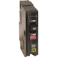 Square D QO QO120CP Mini Circuit Breaker, 20 A, 1-Pole, 120/240 VAC, 48 VDC, Fixed Trip, Plug Mounti