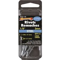 Arrow RLS1/8 Pop Rivet, Long, 1/2 in Grip, 1/2 in L, Steel, 15/PK