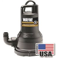 Wayne VIP Series Submersible Pump, 120V, 1/3 HP, 1-1/4" Outlet, 2600 GPH, Vortex Impeller, Thermoplastic
