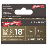 Arrow BN1810CS Brad Nail, 5/8 in L, Steel, Natural, Smooth Shank 1000PK