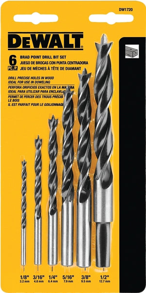 DEWALT Drill Bit Set, 6-Piece, Steel, Brad Point (DW1720)