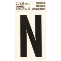 Hy-Ko Reflective Letter N, 1.5 in W x 3 in H, Black Vinyl (RV-25/N)