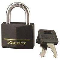 Master Lock 141D Padlock, 1-9/16" Wide Brass Body, Keyed Different, 1/4" Dia Steel Shackle, Black
