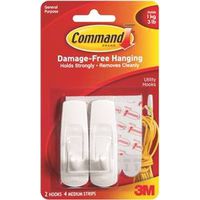 Command Utility Hooks, 3 lb Capacity, 2 Hooks, Plastic, White