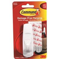 Command Utility Hook, 7/8" Opening, 5 lb Capacity, Single Hook, Plastic, White (17003)