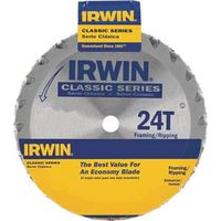 Irwin 15120 Circular Saw Blade, 6-1/2 in Dia, 24 Teeth, Carbide Cutting Edge, Wood