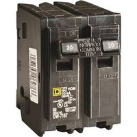 Square D Homeline HOM220CP Mini Circuit Breaker, 20 A, 2-Pole, 120/240 V, Fixed Trip, Black