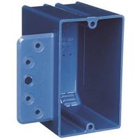 Carlon B118B Outlet Box with Bracket, 1-Gang, 4-Knockout, PVC, Blue, Stud Mounting