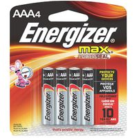 Energizer E92BP-4 AAA Alkaline Battery, 1.5V, 1250mAh, 4 Pack