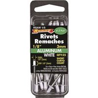 Arrow RSAW1/8 Pop Rivet, Short, 1/8 in Grip, 1/8 in L, Aluminum, White, 25 Pack