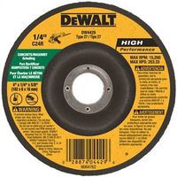 DEWALT DW4429 Grinding Wheel, 4 in Dia, 1/4 in Thick, 5/8 in Arbor, 24 Grit, Very Coarse