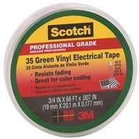 Scotch 10851-DL-10 Electrical Tape, 66 ft L, 3/4 in W, PVC Backing, Green 3/4